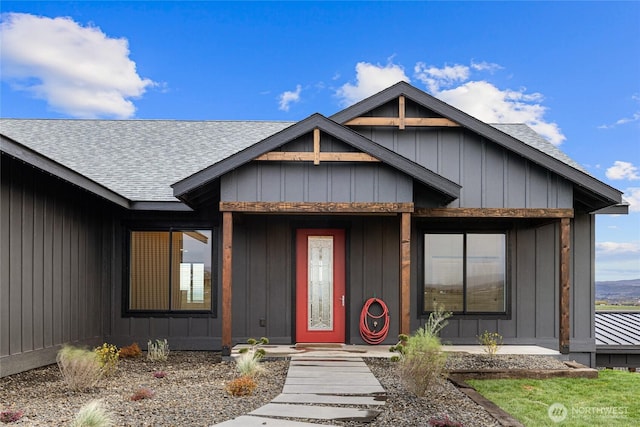 2351 Lower Green Canyon Rd, Ellensburg, WA 98926 - view of exterior entry with board and batten siding and roof with shingles
