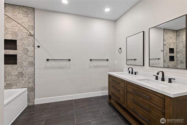 2351 Lower Green Canyon Rd, Ellensburg, WA 98926 - full bathroom with a sink, a washtub, baseboards, and double vanity
