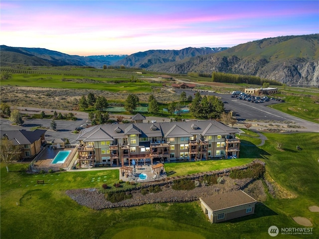 drone / aerial view with a mountain view