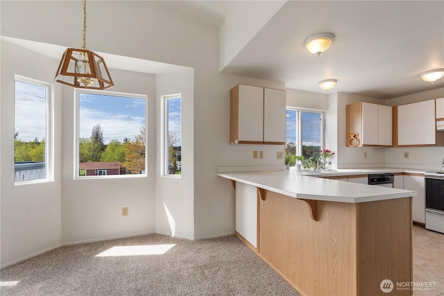 730 SE 8th Ave Unit G202, Oak Harbor, WA 98277 - kitchen with a sink, light countertops, white appliances, and a peninsula
