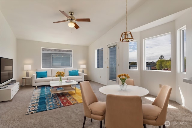 730 SE 8th Ave Unit G202, Oak Harbor, WA 98277 - carpeted dining area with a ceiling fan and lofted ceiling