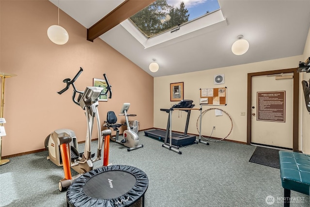 13730 15th Ave NE Unit F-103, Seattle, WA 98125 - exercise room with a skylight, vaulted ceiling, carpet flooring, and baseboards