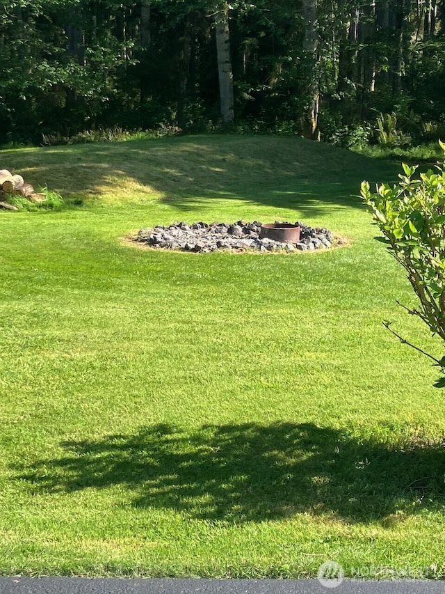 view of yard with a fire pit