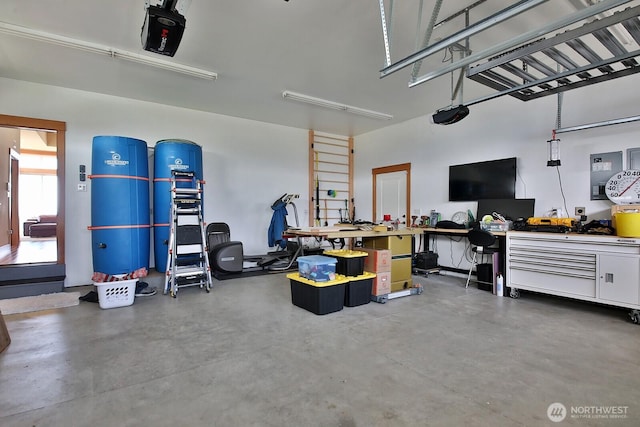 garage featuring a workshop area