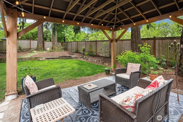 view of patio / terrace with a gazebo and an outdoor hangout area