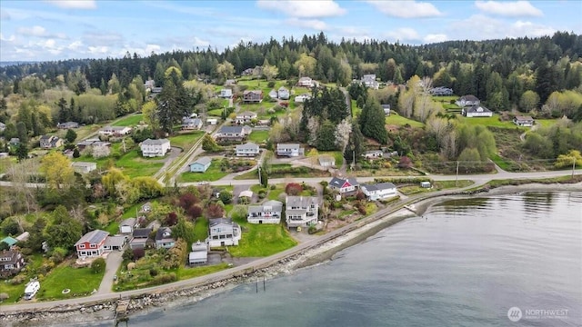 9360 SE Southworth Dr, Port Orchard, WA 98366 - drone / aerial view featuring a water view, a view of trees, and a residential view