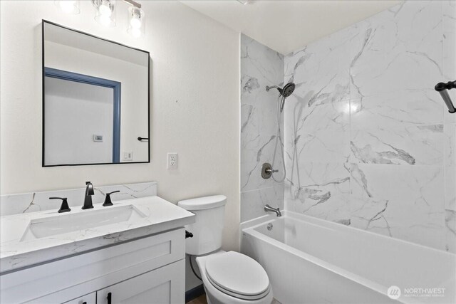 9360 SE Southworth Dr, Port Orchard, WA 98366 - bathroom with bathing tub / shower combination, vanity, and toilet