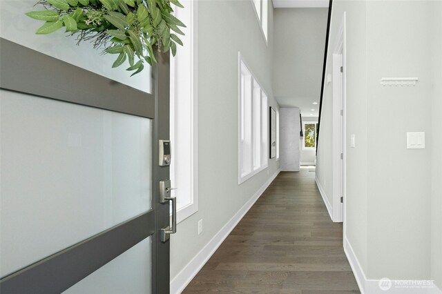 10284 133rd Ct NE, Redmond, WA 98033 - hallway with baseboards and dark wood-type flooring