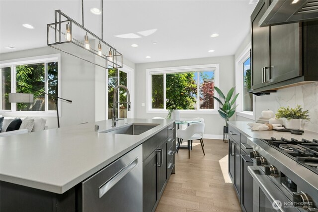10284 133rd Ct NE, Redmond, WA 98033 - kitchen featuring appliances with stainless steel finishes, a sink, recessed lighting, light wood-style floors, and light countertops