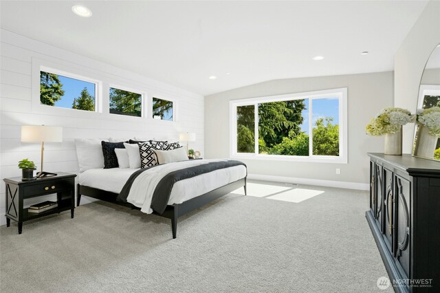 10284 133rd Ct NE, Redmond, WA 98033 - bedroom featuring carpet flooring, vaulted ceiling, baseboards, and recessed lighting