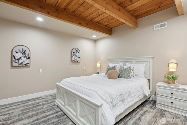 320 SW Forest Dr, Issaquah, WA 98027 - bedroom with wood finished floors, wooden ceiling with exposed beams, recessed lighting, and baseboards