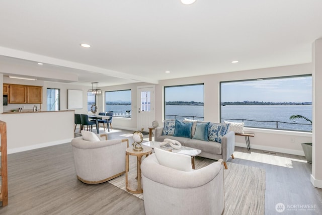 200 Priest Point Dr NE, Tulalip, WA 98271 - living room featuring baseboards, a wealth of natural light, and light wood finished floors