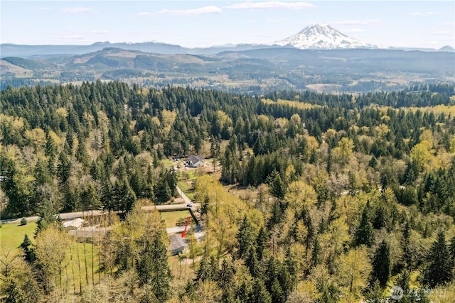 drone / aerial view with a view of trees and a mountain view