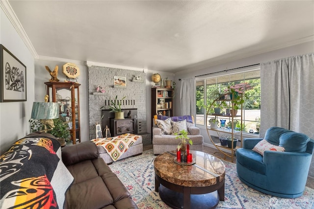6507 Karjala Rd, Aberdeen, WA 98520 - living room featuring ornamental molding and a wood stove