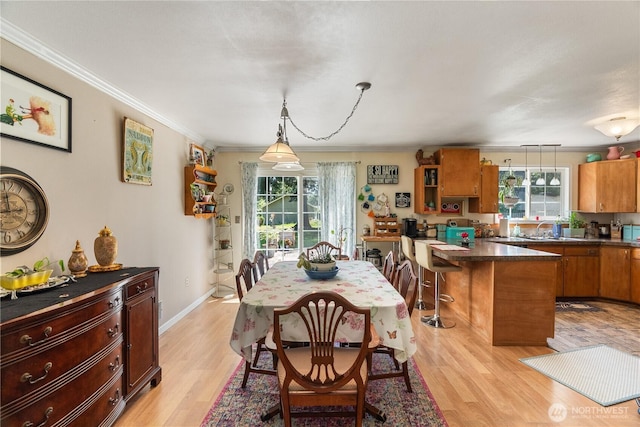 6507 Karjala Rd, Aberdeen, WA 98520 - dining room featuring healthy amount of natural light, light wood-style flooring, ornamental molding, and baseboards