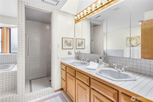 806 Alpine Dr, Everett, WA 98203 - full bathroom featuring tile patterned flooring, a shower stall, a bath, and double vanity