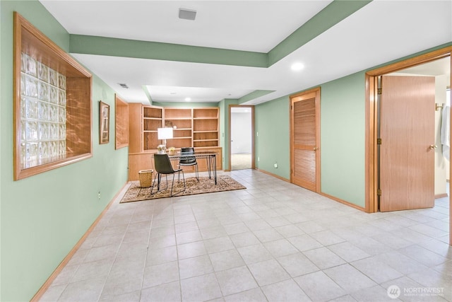 806 Alpine Dr, Everett, WA 98203 - unfurnished office with tile patterned floors, baseboards, built in features, and recessed lighting