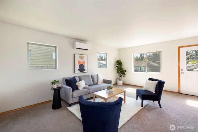 382 NE Ohenry Ct, Poulsbo, WA 98370 - living room featuring baseboards, an AC wall unit, and light colored carpet