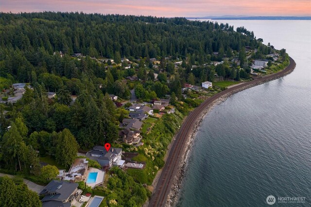 8001 Talbot Rd, Edmonds, WA 98026 - aerial view of property and surrounding area with a nearby body of water and a heavily wooded area