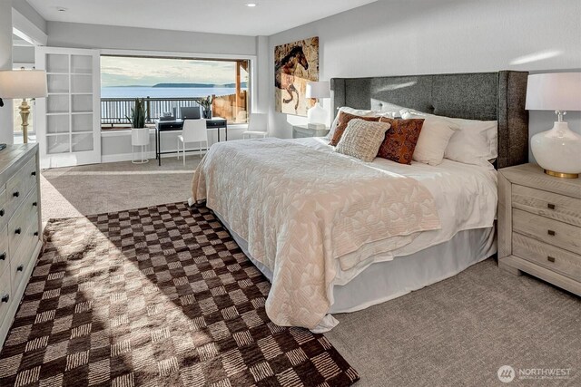 8001 Talbot Rd, Edmonds, WA 98026 - carpeted bedroom featuring access to exterior and recessed lighting