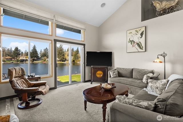 7340 Steilacoom Blvd SW, Lakewood, WA 98499 - carpeted living area featuring high vaulted ceiling and baseboards