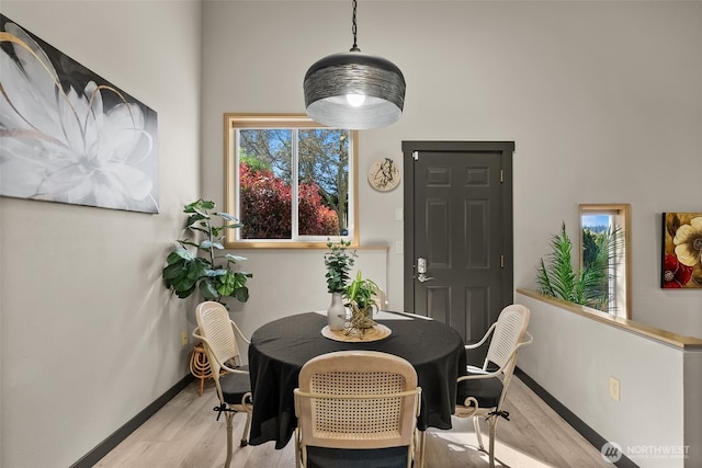 7340 Steilacoom Blvd SW, Lakewood, WA 98499 - dining area with baseboards, wood finished floors, and a towering ceiling