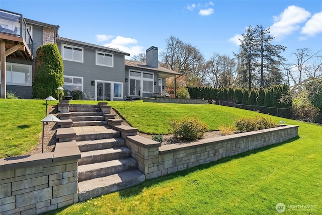 7340 Steilacoom Blvd SW, Lakewood, WA 98499 - exterior space with fence, a yard, and a chimney