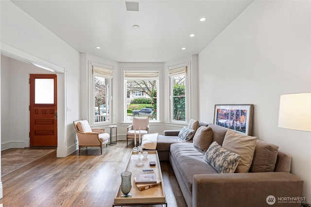 511 N E St, Tacoma, WA 98403 - living area with recessed lighting, baseboards, and wood finished floors