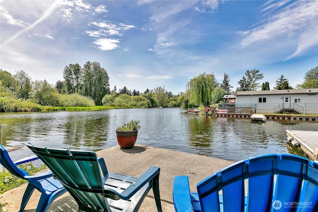 dock area with a water view
