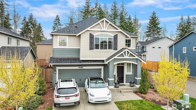 19815 152nd Street Ct E, Bonney Lake, WA 98391 - craftsman house with an attached garage, roof with shingles, fence, and driveway