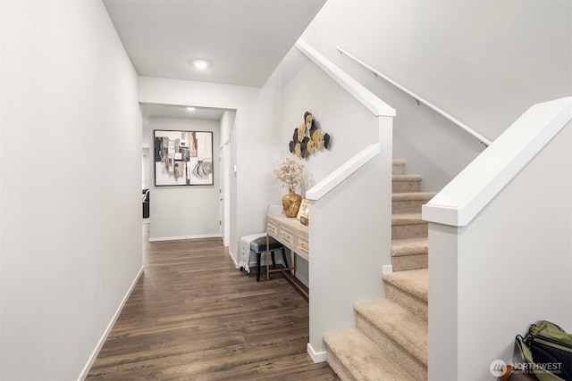 19815 152nd Street Ct E, Bonney Lake, WA 98391 - corridor with recessed lighting, baseboards, stairs, and dark wood-style flooring