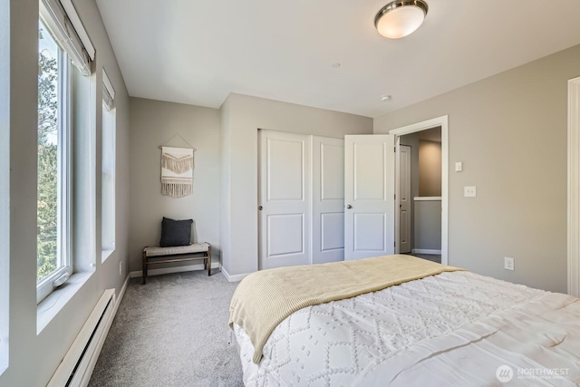 2546 NE Mulberry Walk, Issaquah, WA 98029 - bedroom with baseboard heating, baseboards, carpet floors, and a closet