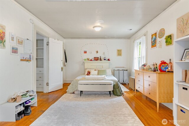 5019 17th Ave NE, Seattle, WA 98105 - bedroom with light wood finished floors, ornamental molding, and radiator
