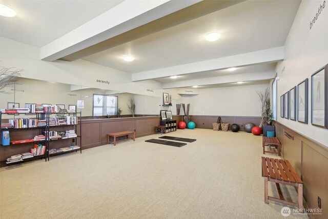 300 N 130th St Unit 8302, Seattle, WA 98133 - workout room featuring carpet flooring and a wainscoted wall