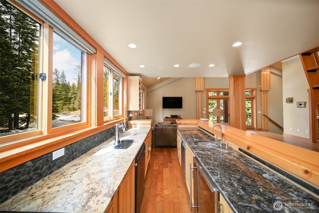 17650 Roaring Creek Rd, Leavenworth, WA 98826 - kitchen featuring light wood-style floors, a healthy amount of sunlight, and a sink