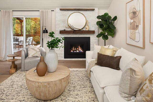 11820 NE 145th St, Kirkland, WA 98034 - living area with a fireplace and wood finished floors