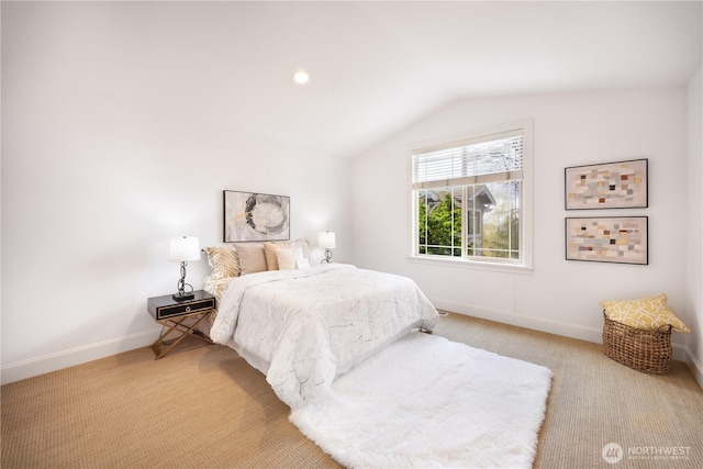7018 117th Pl NE, Kirkland, WA 98033 - bedroom with baseboards, light colored carpet, and vaulted ceiling