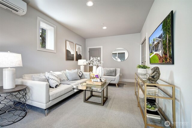 428 20th Ave, Kirkland, WA 98033 - carpeted living room with an AC wall unit, recessed lighting, and baseboards