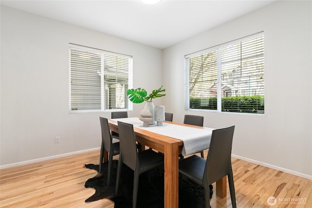 dining area featuring baseboards, a wealth of natural light, and light wood-style floors