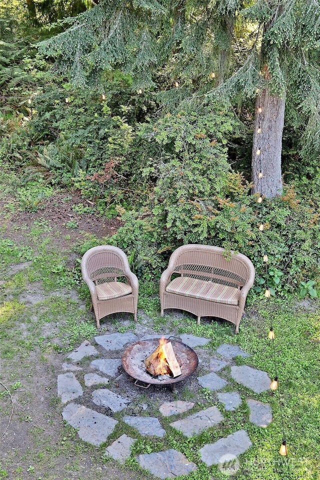 view of yard featuring a fire pit