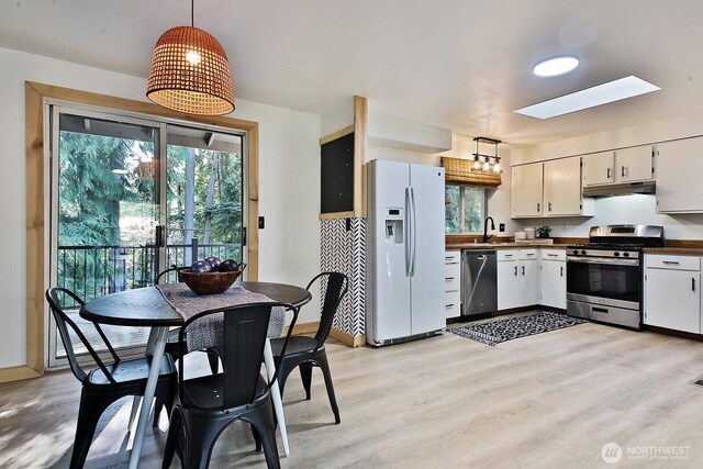 kitchen with under cabinet range hood, a wealth of natural light, a sink, and appliances with stainless steel finishes