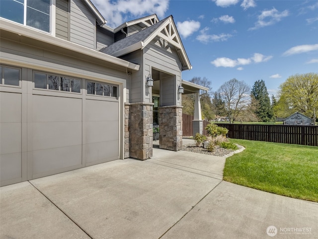 4206 NE 132nd St, Vancouver, WA 98686 - exterior space with driveway, fence, a yard, a garage, and roof with shingles