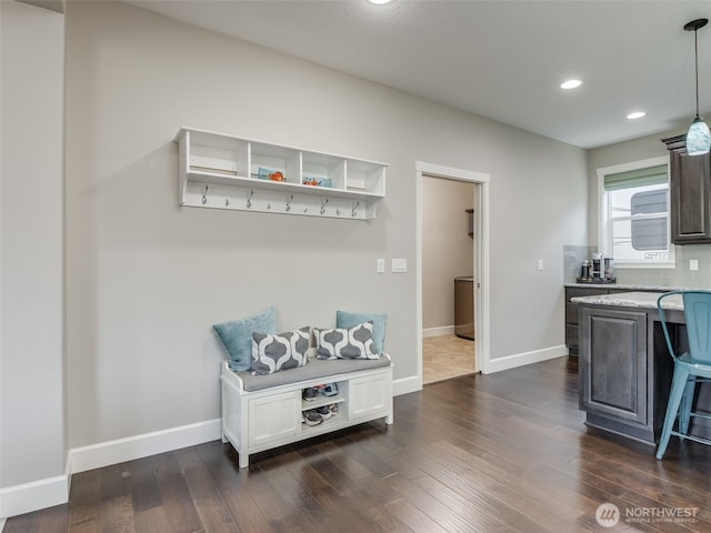 4206 NE 132nd St, Vancouver, WA 98686 - kitchen with recessed lighting, baseboards, light stone countertops, and dark wood-style floors