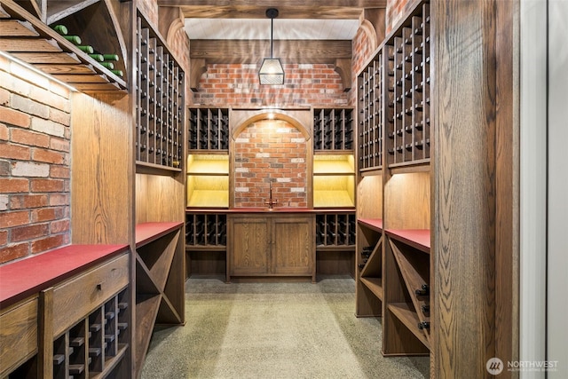 wine room with brick wall