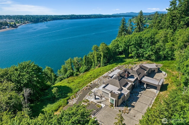 aerial view with a water and mountain view