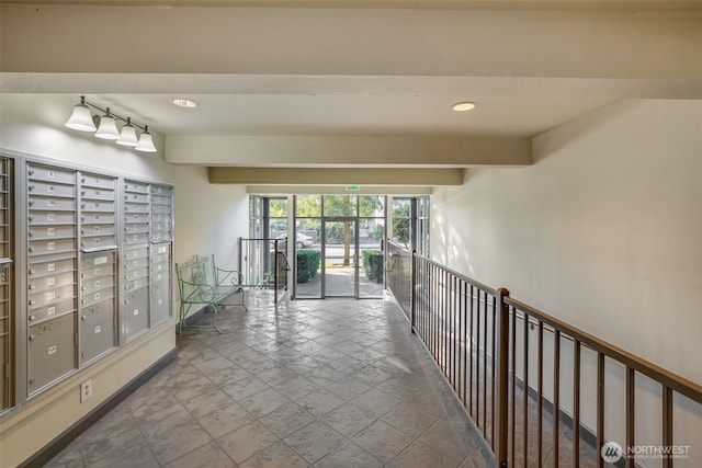 interior space featuring mail area and recessed lighting