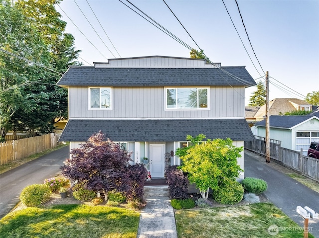 1713 17th St, Everett, WA 98201 - view of front of property with aphalt driveway, fence, and roof with shingles