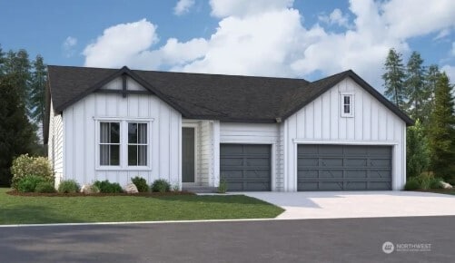10619 132nd Ave NE Unit 3, Lake Stevens, WA 98258 - modern farmhouse style home featuring a front lawn, driveway, an attached garage, and board and batten siding