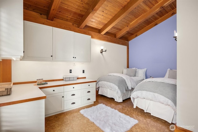 carpeted bedroom featuring wooden ceiling