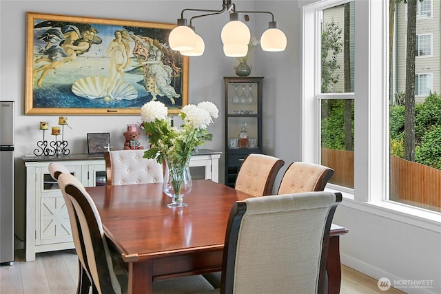 dining room with light wood-style flooring and a wealth of natural light